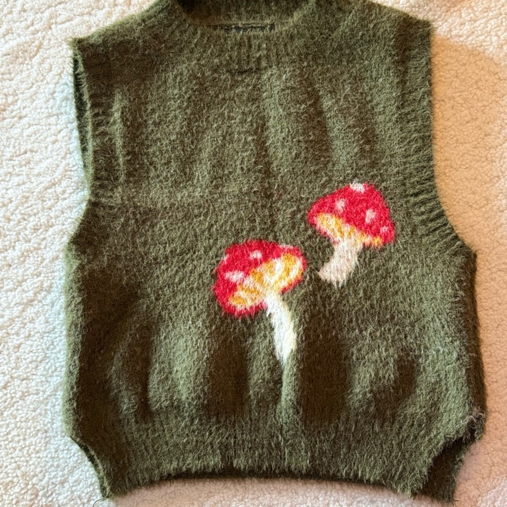 Cozy Knit Vest with Mushroom Design
